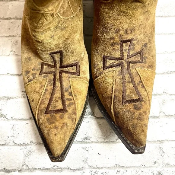 Old Gringo Cross Embroidered Distressed Leather Western Cowboy Boots Sz Womens 6 - Picture 5 of 12